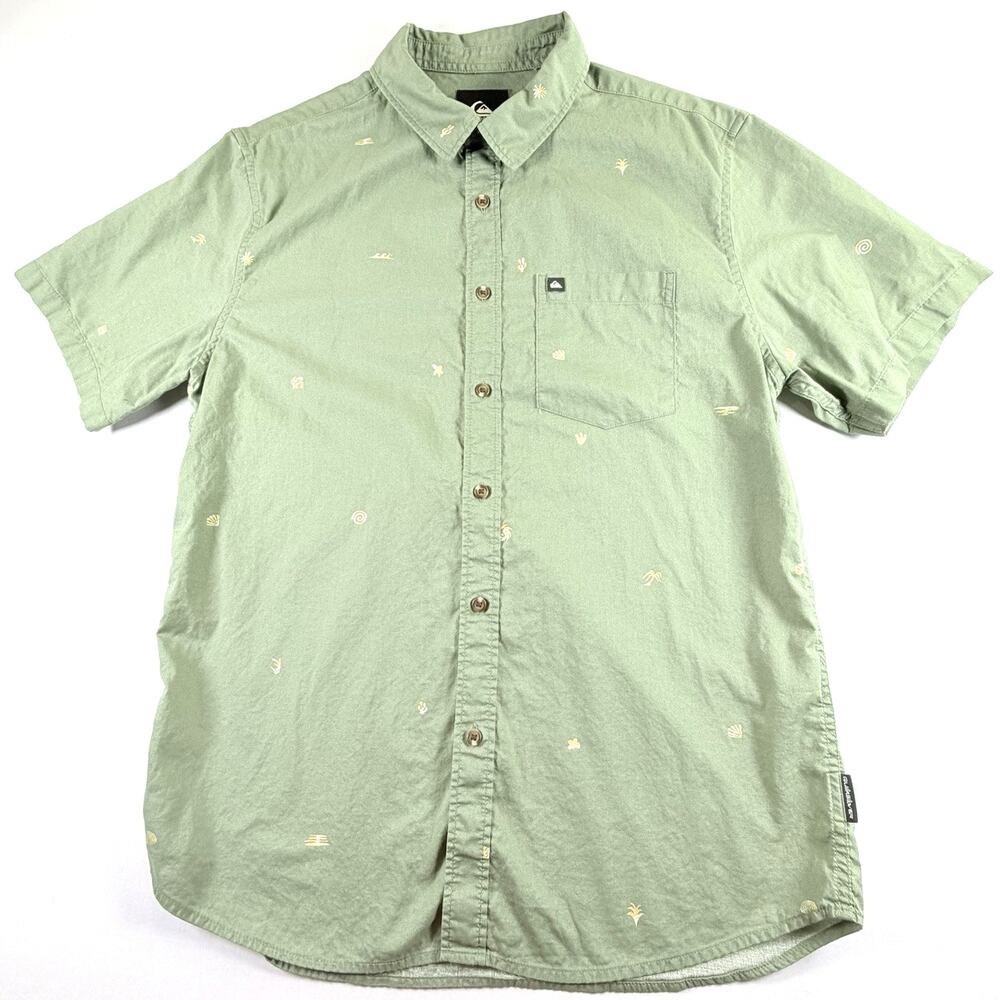Quiksilver Men's Short Sleeve Button-Up Shirt with All-Over Beach Print Size M